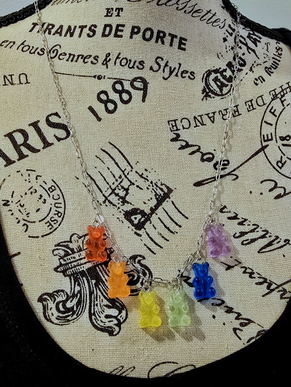 Handmade Pride Gummy Bears Stainless Steel Paperclip Chain Necklace LGBTQ - Picture 4 of 4